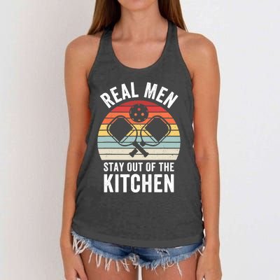 Real Stay Out of the Kitchen Funny Pickleball Vintage Women's Knotted Racerback Tank