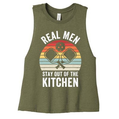 Real Stay Out of the Kitchen Funny Pickleball Vintage Women's Racerback Cropped Tank