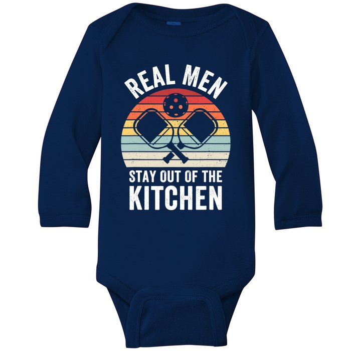 Real Stay Out of the Kitchen Funny Pickleball Vintage Baby Long Sleeve Bodysuit