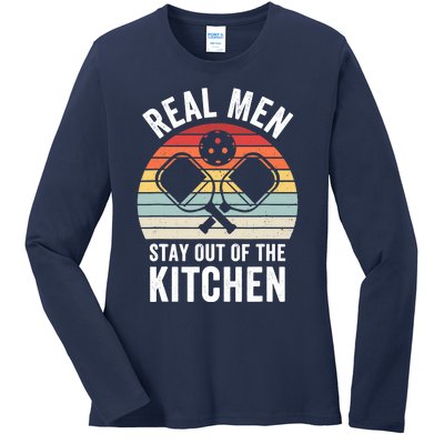 Real Stay Out of the Kitchen Funny Pickleball Vintage Ladies Long Sleeve Shirt