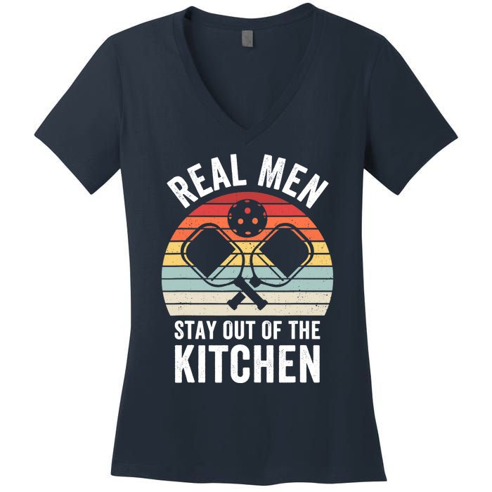 Real Stay Out of the Kitchen Funny Pickleball Vintage Women's V-Neck T-Shirt