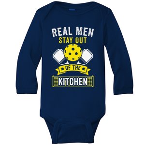 Real Stay Out Of The Kitchen Funny Pickleball Baby Long Sleeve Bodysuit