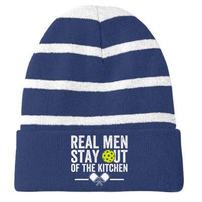 Real Stay Out Of The Kitchen Funny Pickleball Vintage Striped Beanie with Solid Band