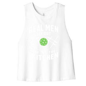 Real Stay Out Of The Kitchen Funny Pickleball Gift Women's Racerback Cropped Tank