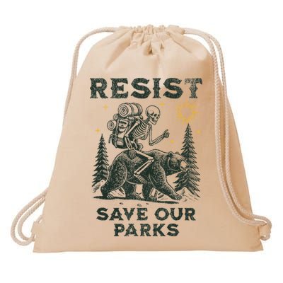 Resist Save Our Parks Alt US National Parks Bear Drawstring Bag