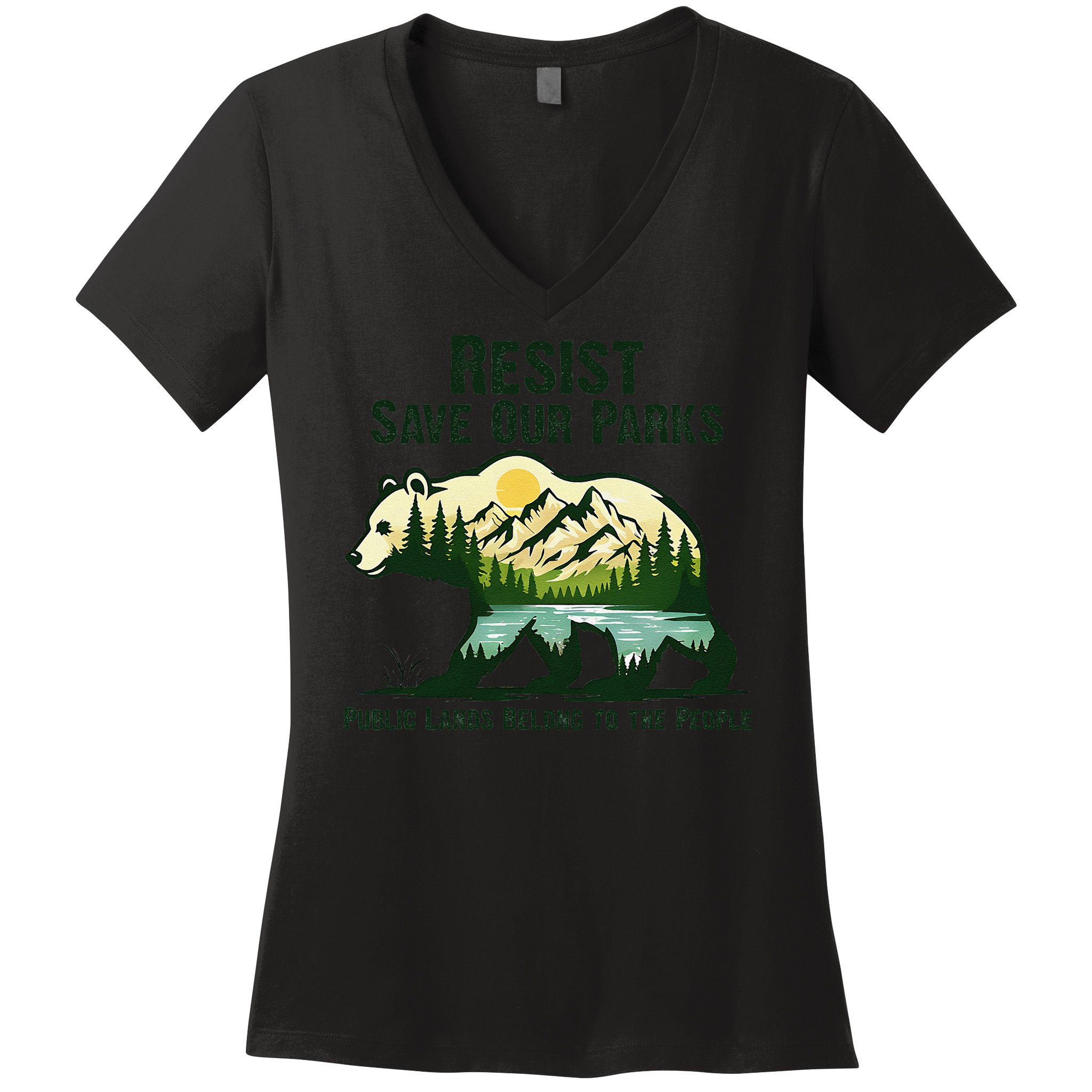 Resist Save Our Parks US National Parks Bear Nature Outdoor Women's V-Neck T-Shirt