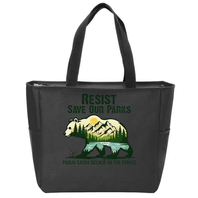 Resist Save Our Parks US National Parks Bear Nature Outdoor Zip Tote Bag