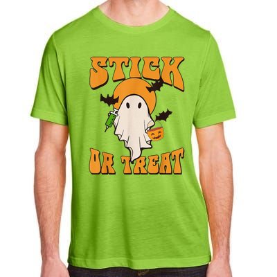 Retro Stick Or Treat Nurse Halloween Ghost Spooky Season Adult ChromaSoft Performance T-Shirt