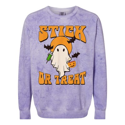 Retro Stick Or Treat Nurse Halloween Ghost Spooky Season Colorblast Crewneck Sweatshirt