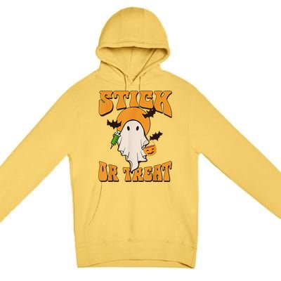 Retro Stick Or Treat Nurse Halloween Ghost Spooky Season Premium Pullover Hoodie