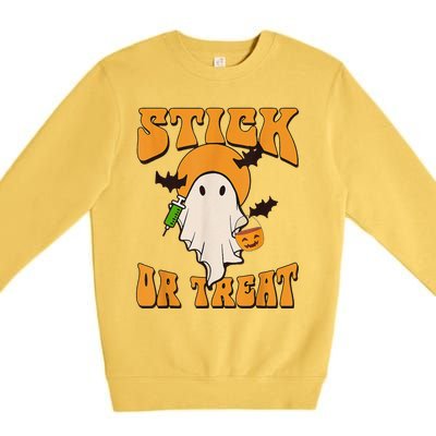 Retro Stick Or Treat Nurse Halloween Ghost Spooky Season Premium Crewneck Sweatshirt