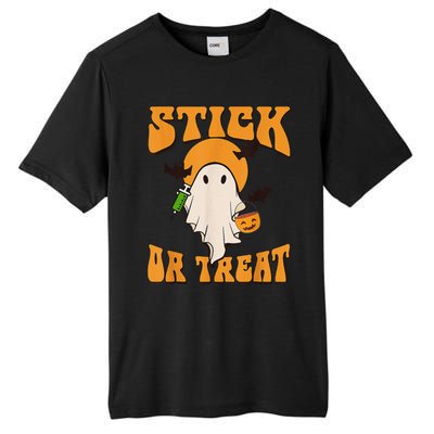 Retro Stick Or Treat Nurse Halloween Ghost Spooky Season Tall Fusion ChromaSoft Performance T-Shirt