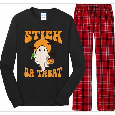 Retro Stick Or Treat Nurse Halloween Ghost Spooky Season Long Sleeve Pajama Set