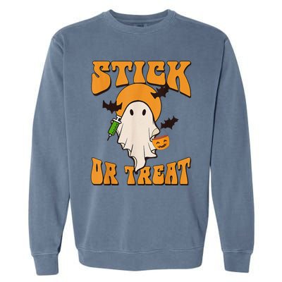 Retro Stick Or Treat Nurse Halloween Ghost Spooky Season Garment-Dyed Sweatshirt