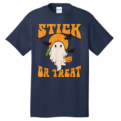 Retro Stick Or Treat Nurse Halloween Ghost Spooky Season Tall T-Shirt