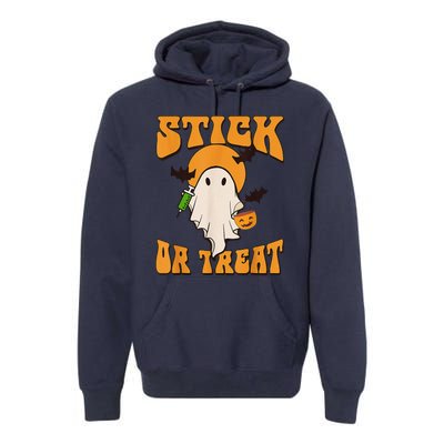 Retro Stick Or Treat Nurse Halloween Ghost Spooky Season Premium Hoodie