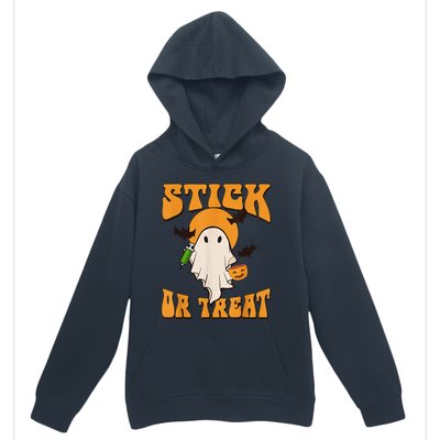 Retro Stick Or Treat Nurse Halloween Ghost Spooky Season Urban Pullover Hoodie