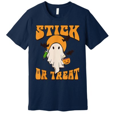 Retro Stick Or Treat Nurse Halloween Ghost Spooky Season Premium T-Shirt