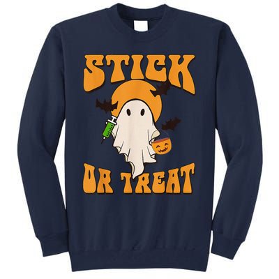 Retro Stick Or Treat Nurse Halloween Ghost Spooky Season Tall Sweatshirt