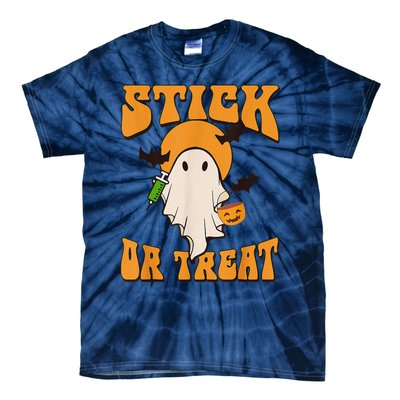 Retro Stick Or Treat Nurse Halloween Ghost Spooky Season Tie-Dye T-Shirt