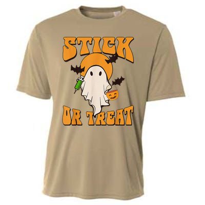 Retro Stick Or Treat Nurse Halloween Ghost Spooky Season Cooling Performance Crew T-Shirt