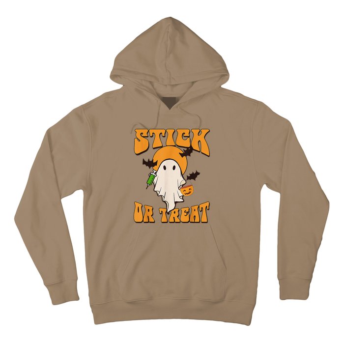 Retro Stick Or Treat Nurse Halloween Ghost Spooky Season Hoodie