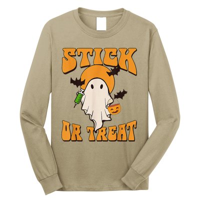 Retro Stick Or Treat Nurse Halloween Ghost Spooky Season Long Sleeve Shirt