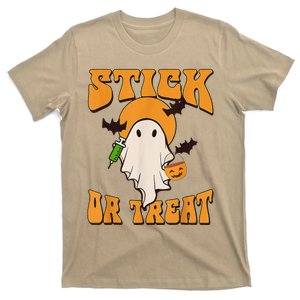 Retro Stick Or Treat Nurse Halloween Ghost Spooky Season T-Shirt