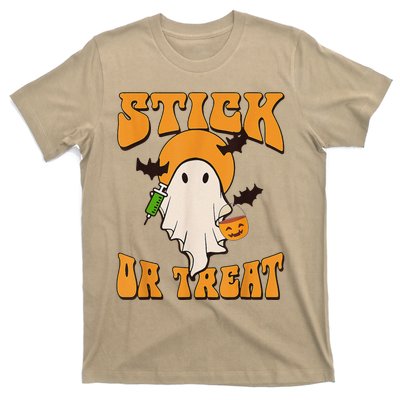 Retro Stick Or Treat Nurse Halloween Ghost Spooky Season T-Shirt