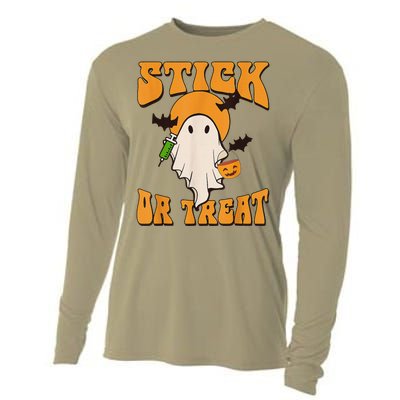 Retro Stick Or Treat Nurse Halloween Ghost Spooky Season Cooling Performance Long Sleeve Crew