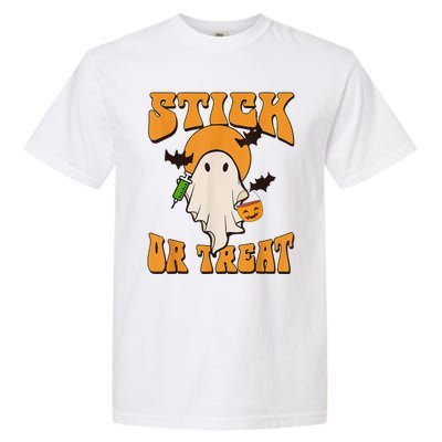 Retro Stick Or Treat Nurse Halloween Ghost Spooky Season Garment-Dyed Heavyweight T-Shirt