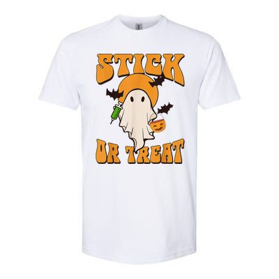 Retro Stick Or Treat Nurse Halloween Ghost Spooky Season Softstyle CVC T-Shirt