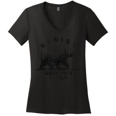 Resist Save Our Parks Us Alt National Parks Bear Silhouette Women's V-Neck T-Shirt