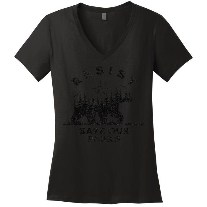 Resist Save Our Parks Us Alt National Parks Bear Silhouette Women's V-Neck T-Shirt