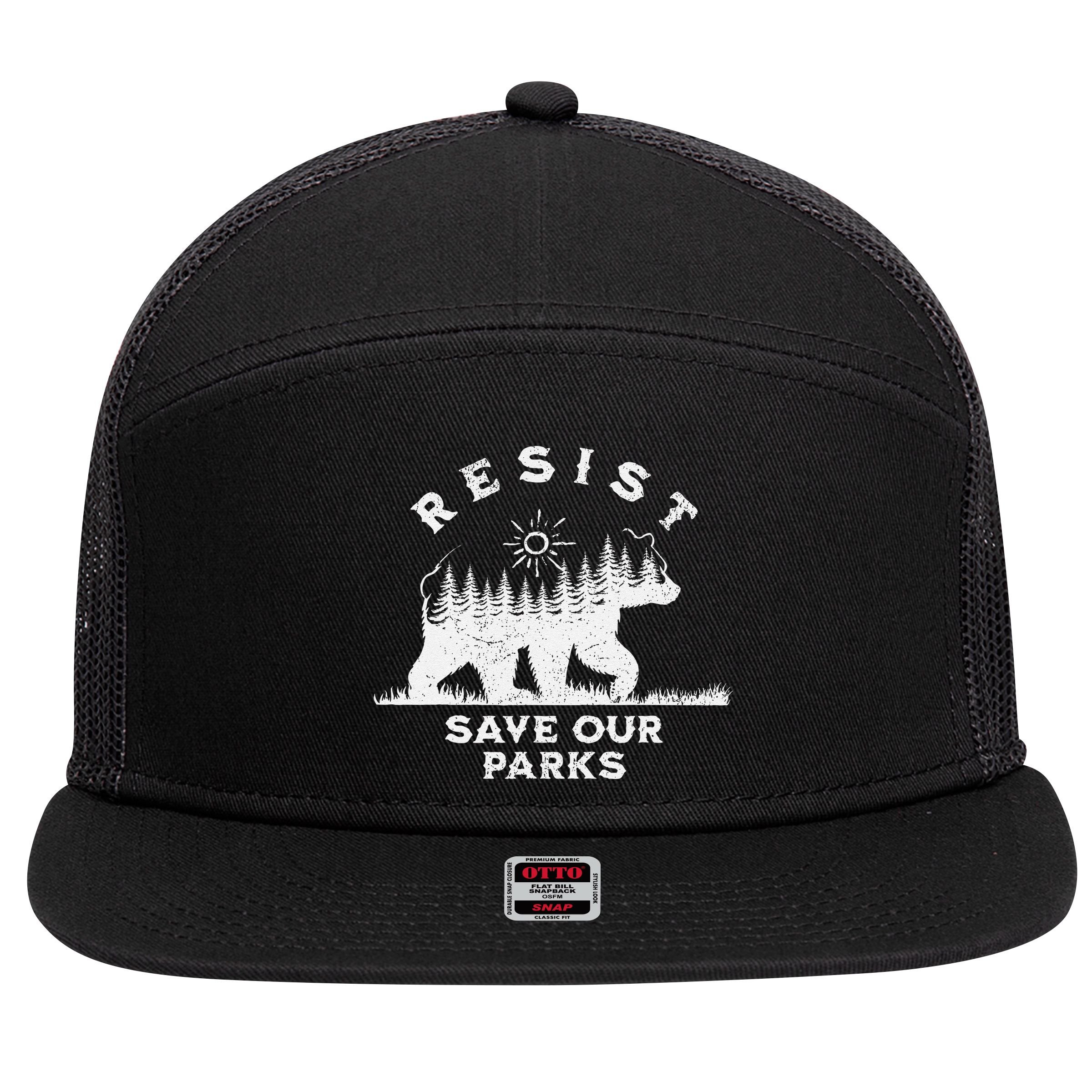 Resist Save Our Parks Us National Parks Bear Alt Souvenir 7 Panel Mesh Trucker Snapback Hat