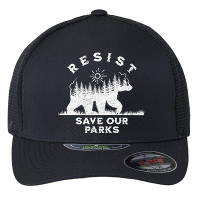 Resist Save Our Parks Us National Parks Bear Alt Souvenir Flexfit Unipanel Trucker Cap