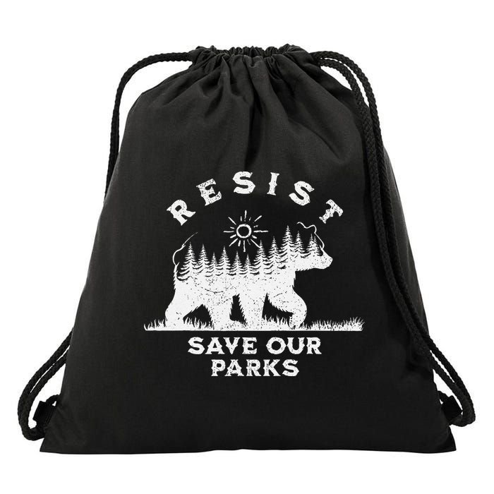 Resist Save Our Parks Us National Parks Bear Alt Souvenir Drawstring Bag