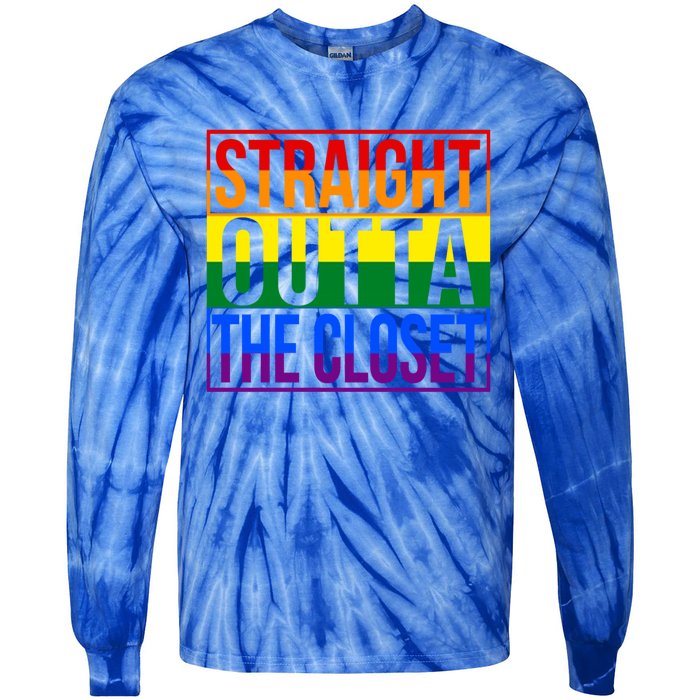 Rainbow Straight Outta The Closet Gift Lgbt Gifgift Tie-Dye Long Sleeve Shirt