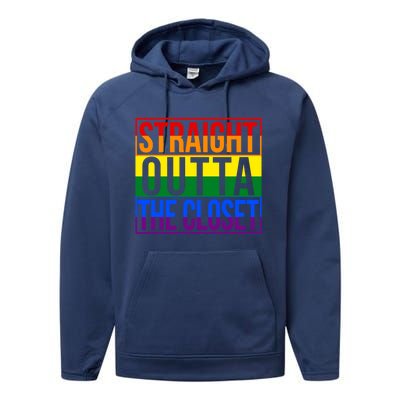 Rainbow Straight Outta The Closet Gift Lgbt Gifgift Performance Fleece Hoodie