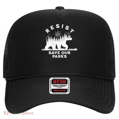 Resist Save Our Parks Alt US National Parks Bear Nature High Crown Mesh Back Trucker Hat