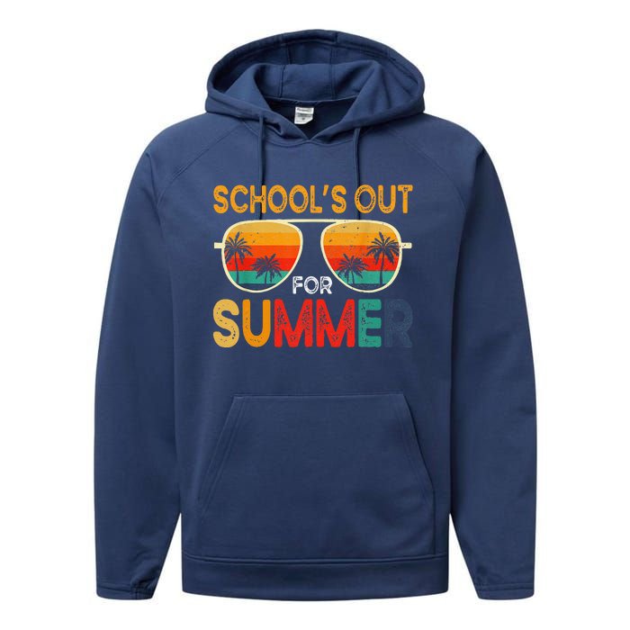 Retro Schools Out For Summer Last Day Of School Teacher Boy Performance Fleece Hoodie