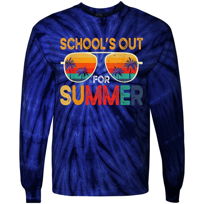 Retro Schools Out For Summer Last Day Of School Teacher Boy Tie-Dye Long Sleeve Shirt