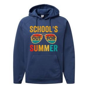 Retro Schools Out For Summer Last Day Of School Teacher Boy Performance Fleece Hoodie