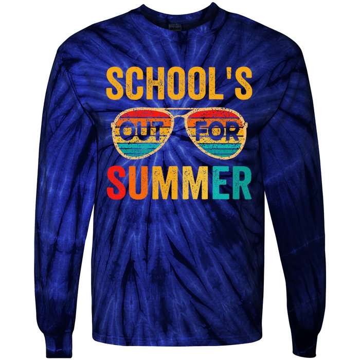 Retro Schools Out For Summer Last Day Of School Teacher Boy Tie-Dye Long Sleeve Shirt