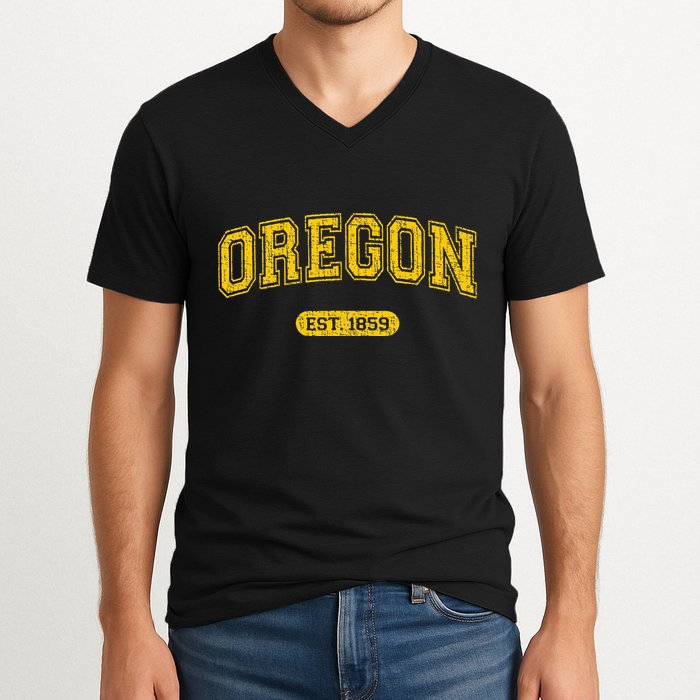 Retro Schoolstyle Oregon 1859 Distressed V-Neck T-Shirt