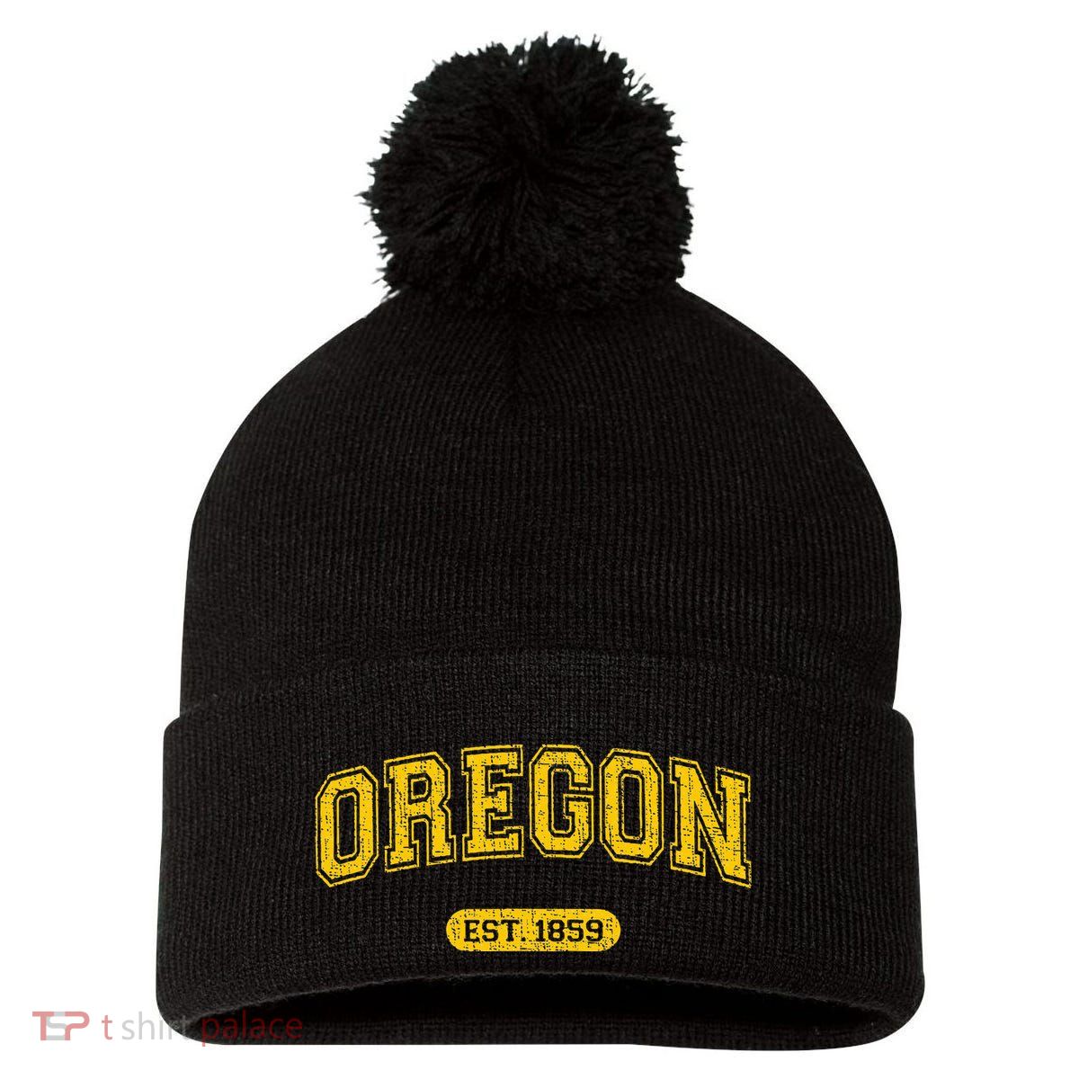 Retro Schoolstyle Oregon 1859 Distressed Pom Pom 12in Knit Beanie