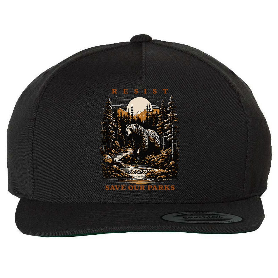 Resist Save Our Parks US National Parks Bear Nature Wool Snapback Cap