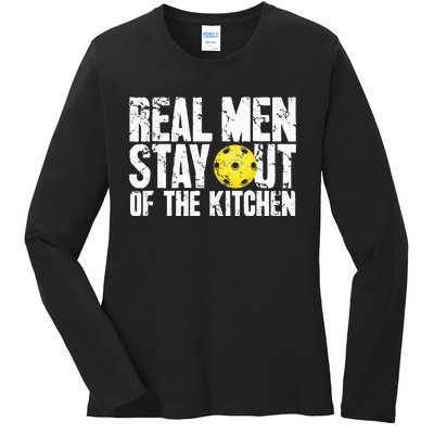 Real Stay Out Of The Kitchen Funny Pickleball Ladies Long Sleeve Shirt