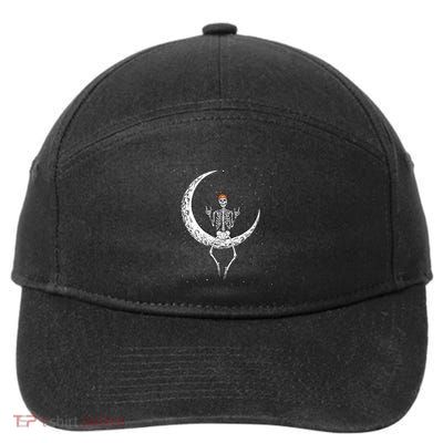 Rocker Skeleton On Moon Hand Rock On Costume Funny Halloween Gift 7-Panel Snapback Hat