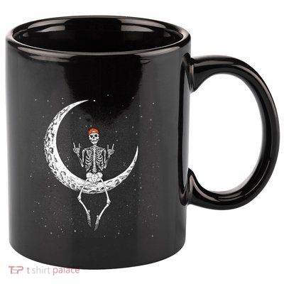 Rocker Skeleton On Moon Hand Rock On Costume Funny Halloween Gift 11oz C Handle Ceramic Mug